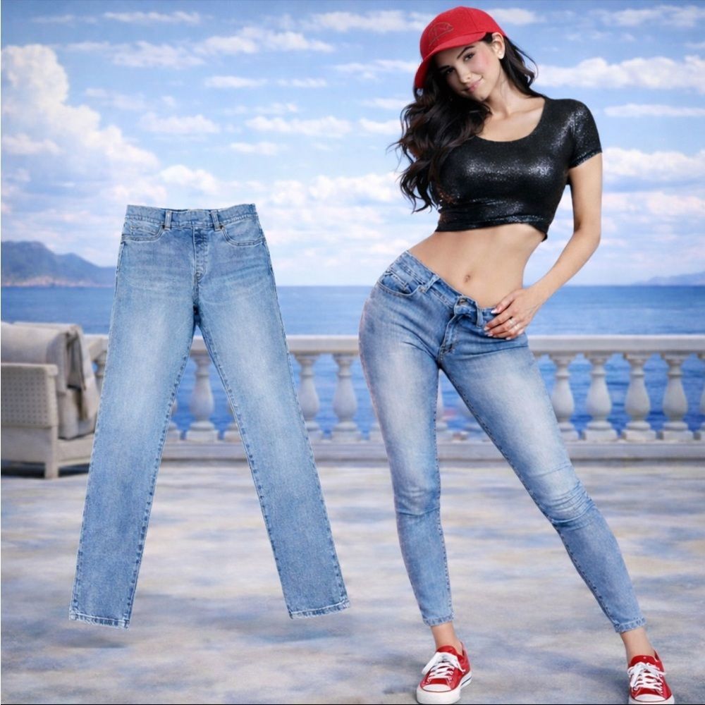 Spanx High Rise Ankle Skinny Stretch Denim Jeans Size L (12-14) EUC